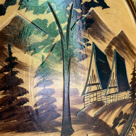 Wood Burned Plate Mountain Pyrography Chalet Cabin Wall Decor Handcrafted - Picture 4 of 7